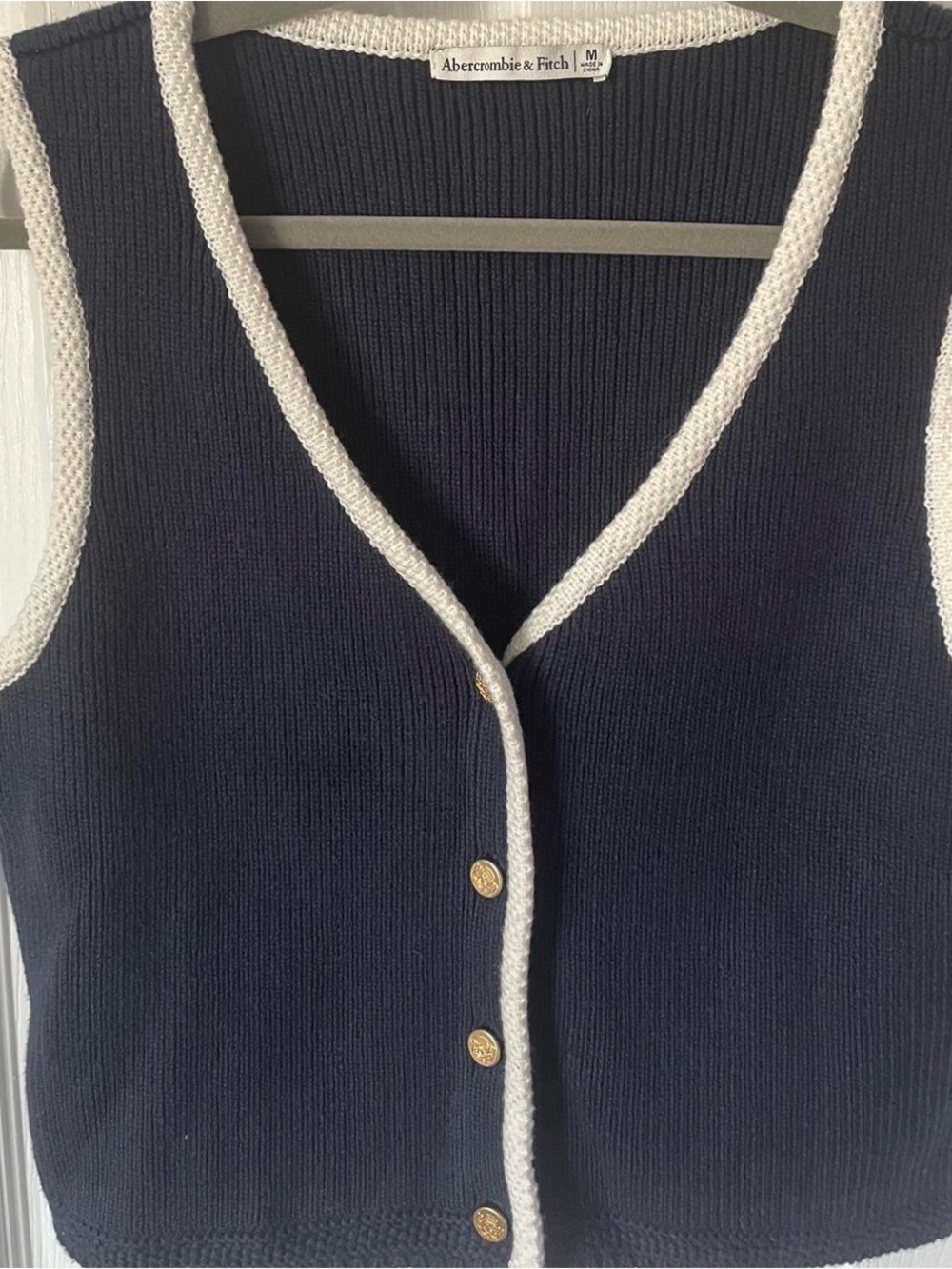 Abercrombie & Fitch Navy Knit Button Vest with White Trim